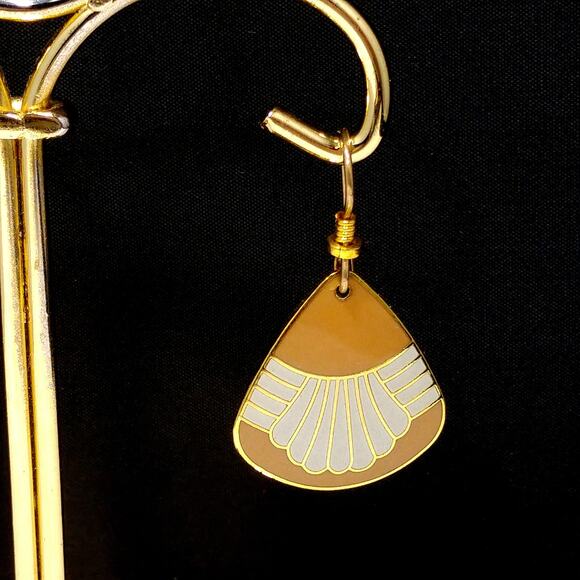 Vintage Laurel Burch Waterfall Earrings, Gold Plated, Beige & Gray Enamel - Picture 9 of 10